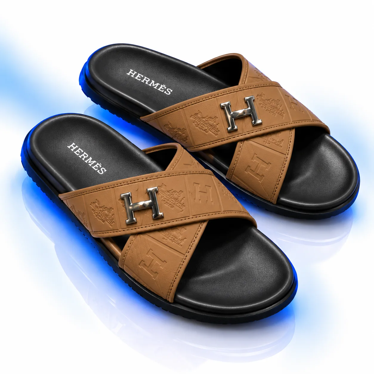 Hermès Cross-Strap H Sandal Tan / Black