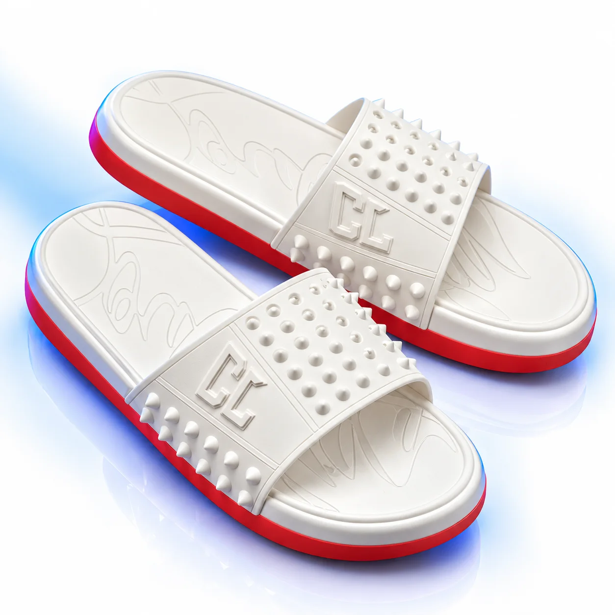 Christian Louboutin Spike Pool Slide White / Red
